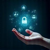 Mão segurando ícones de direitos autorais digitais